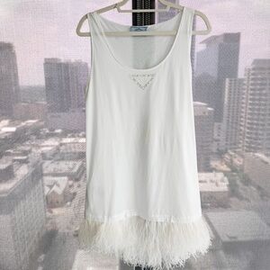 Prada White Feather Hem Mini Dress